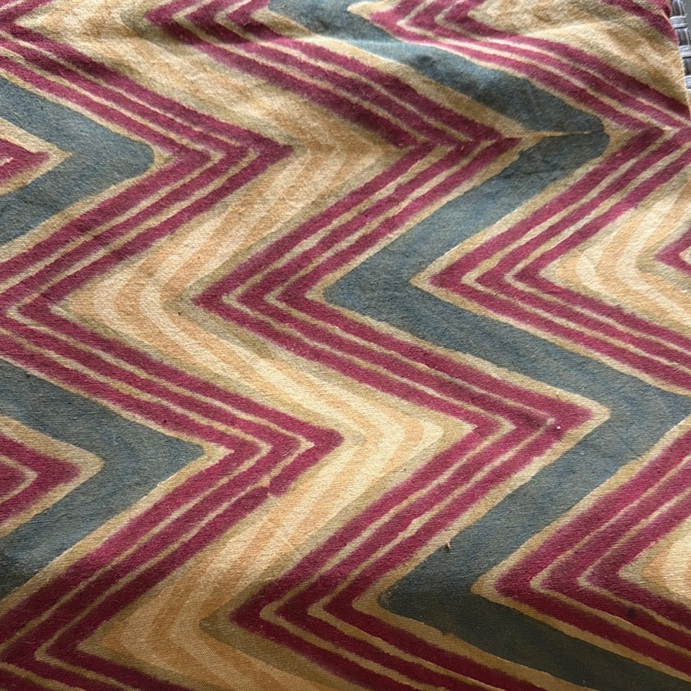 ANOKHI BLOCK PRINTED Zigzag PATTERN Table Linen in Burgundy, Mustard & Slate